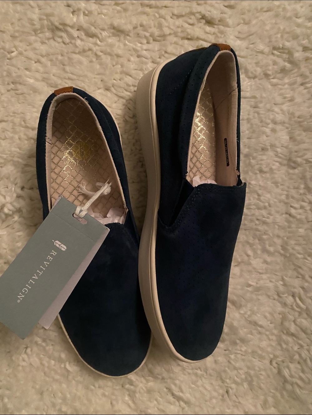 REVITALIGN | Shoes | Revitalign Womens Navy Suede Slipon Loafers With ...
